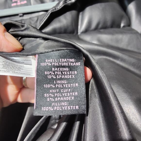 Avec les Filles With the Girls Sz XL Black Faux Leather Puffer Coat Oversized - Picture 7 of 8